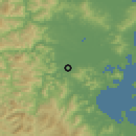 Shaded relief of the 54 km around Munchŏn, drawn from the GMTED2010 grid