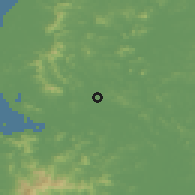 Shaded relief of the 54 km around Nampo, drawn from the GMTED2010 grid