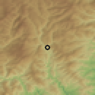 Shaded relief of the 53 km around Ochongjan, drawn from the GMTED2010 grid
