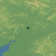 Shaded relief of the 53 km around Pakchŏn, drawn from the GMTED2010 grid