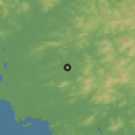 Shaded relief of the 53 km around Pihyŏn, drawn from the GMTED2010 grid