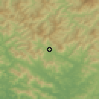 Shaded relief of the 53 km around Pukchin, drawn from the GMTED2010 grid