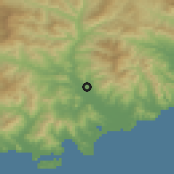 Shaded relief of the 53 km around Pukchŏng, drawn from the GMTED2010 grid
