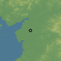 Shaded relief of the 53 km around Sin, drawn from the GMTED2010 grid