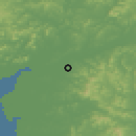 Shaded relief of the 53 km around Sinanju, drawn from the GMTED2010 grid