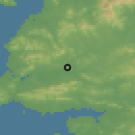 Shaded relief of the 54 km around Changyŏn, drawn from the GMTED2010 grid