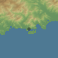 Shaded relief of the 53 km around Sinpo, drawn from the GMTED2010 grid