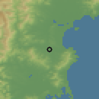 Shaded relief of the 53 km around Sinsang, drawn from the GMTED2010 grid