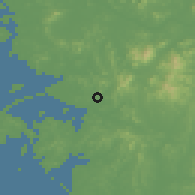 Shaded relief of the 54 km around Ansan, drawn from the GMTED2010 grid