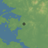 Shaded relief of the 54 km around Hwasŏng, drawn from the GMTED2010 grid