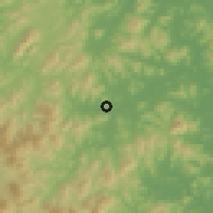 Shaded relief of the 55 km around Kimchŏn, drawn from the GMTED2010 grid