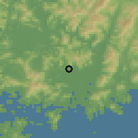 Shaded relief of the 55 km around Kimhae, drawn from the GMTED2010 grid