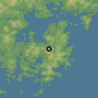 Shaded relief of the 55 km around Kŏje, drawn from the GMTED2010 grid