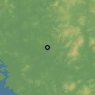 Shaded relief of the 54 km around Koyang, drawn from the GMTED2010 grid