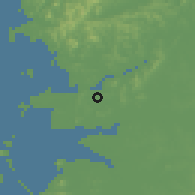Shaded relief of the 55 km around Kunsan, drawn from the GMTED2010 grid