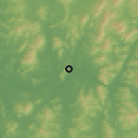 Shaded relief of the 54 km around Kuri, drawn from the GMTED2010 grid