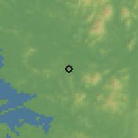 Shaded relief of the 54 km around Kwangmyŏng, drawn from the GMTED2010 grid