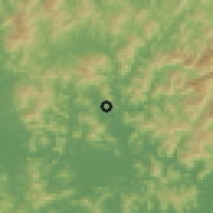 Shaded relief of the 55 km around Miryang, drawn from the GMTED2010 grid