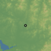 Shaded relief of the 54 km around Osan, drawn from the GMTED2010 grid