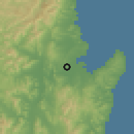 Shaded relief of the 55 km around Pohang, drawn from the GMTED2010 grid