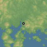 Shaded relief of the 55 km around Sachŏn, drawn from the GMTED2010 grid