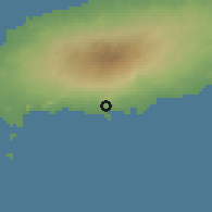 Shaded relief of the 55 km around Sŏgwipo, drawn from the GMTED2010 grid