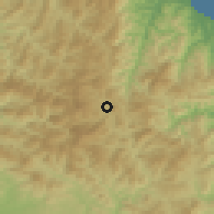 Shaded relief of the 54 km around Taebaek, drawn from the GMTED2010 grid