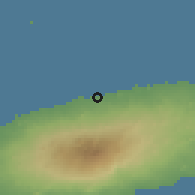 Shaded relief of the 55 km around Cheju, drawn from the GMTED2010 grid