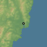 Shaded relief of the 55 km around Ulsan, drawn from the GMTED2010 grid