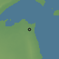Shaded relief of the 56 km around Bayān, drawn from the GMTED2010 grid