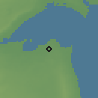 Shaded relief of the 56 km around Kayfān, drawn from the GMTED2010 grid