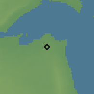 Shaded relief of the 56 km around Qarţabah, drawn from the GMTED2010 grid