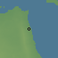 Shaded relief of the 57 km around al-'Aqaylah, drawn from the GMTED2010 grid