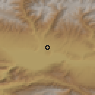 Shaded relief of the 53 km around Toktogul, drawn from the GMTED2010 grid