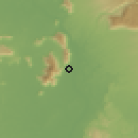 Shaded relief of the 59 km around Champasak, drawn from the GMTED2010 grid