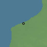 Shaded relief of the 47 km around Pāvilosta, drawn from the GMTED2010 grid