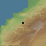 Shaded relief of the 55 km around 'Amyar, drawn from the GMTED2010 grid