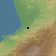 Shaded relief of the 55 km around Arqā, drawn from the GMTED2010 grid
