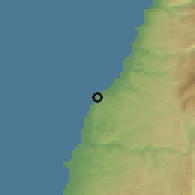 Shaded relief of the 55 km around aş-Şarafand, drawn from the GMTED2010 grid