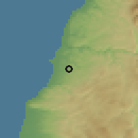 Shaded relief of the 55 km around 'Ayn Ba'āl, drawn from the GMTED2010 grid