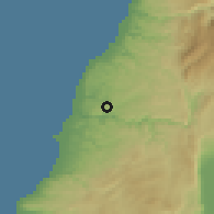 Shaded relief of the 55 km around az-Zarāriyah, drawn from the GMTED2010 grid