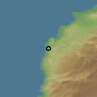 Shaded relief of the 55 km around Batrūn, drawn from the GMTED2010 grid