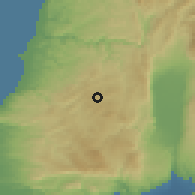 Shaded relief of the 55 km around Bint Jubayl, drawn from the GMTED2010 grid