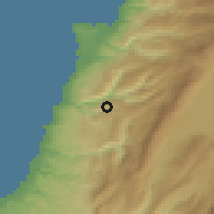 Shaded relief of the 55 km around Dayr-al-Qamar, drawn from the GMTED2010 grid