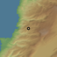 Shaded relief of the 55 km around Faytrūn, drawn from the GMTED2010 grid