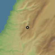 Shaded relief of the 55 km around Jazzīn, drawn from the GMTED2010 grid