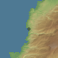 Shaded relief of the 55 km around Jubayl, drawn from the GMTED2010 grid