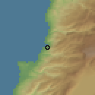 Shaded relief of the 55 km around Jūniyah, drawn from the GMTED2010 grid