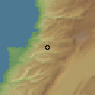 Shaded relief of the 55 km around Kafr 'Aşş, drawn from the GMTED2010 grid