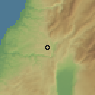 Shaded relief of the 55 km around Kafr Tibnīt, drawn from the GMTED2010 grid